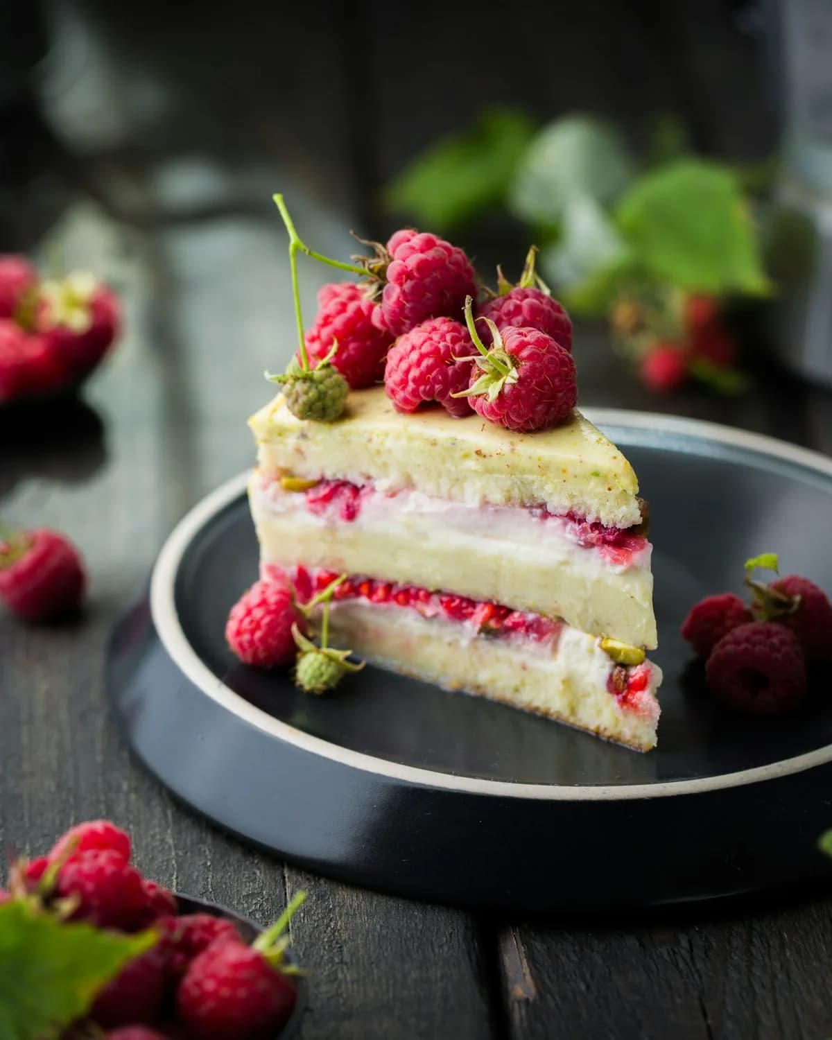 Custom chocolate cake topped with fresh berries